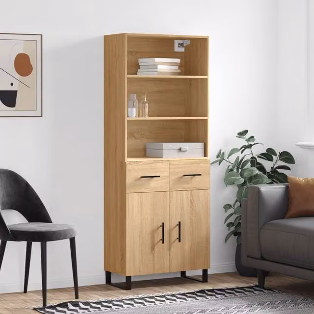 Berkfield Home Sonoma Oak Highboard in Brown, W/D/H: 69.5 x 34 x 180 cm