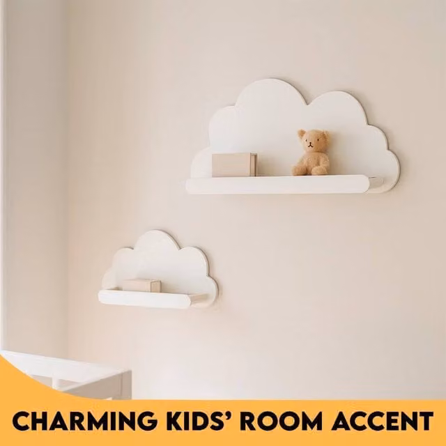 EONLION Set of 2 White Cloud Shape Wall Mounted Display Shelves, Width: 50 cm
