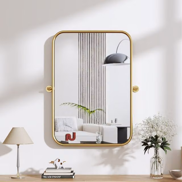 Livingandhome Modern Rectangular Wall-Mounted Metal Decorative Mirror in Gold