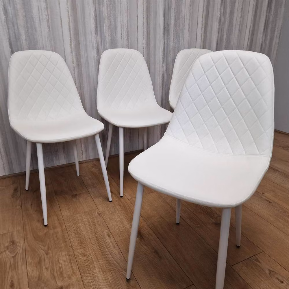 Kosy Koala Modern Grey Glass Dining Table with 4 White Striped Chairs – 2