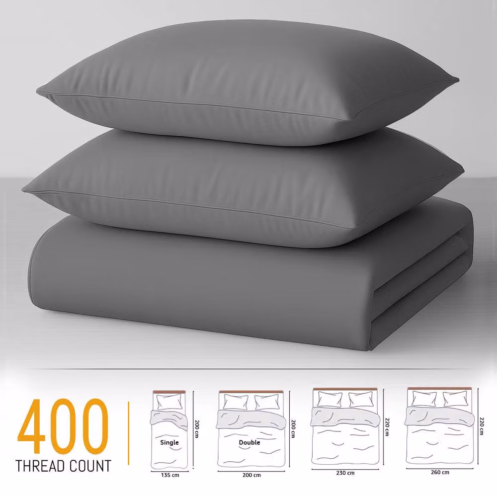 Pamposh 400TC Egyptian Cotton Duvet Cover and Pillowcase Set in Grey, Single, W/D/H: 90 x 200 cm – 2