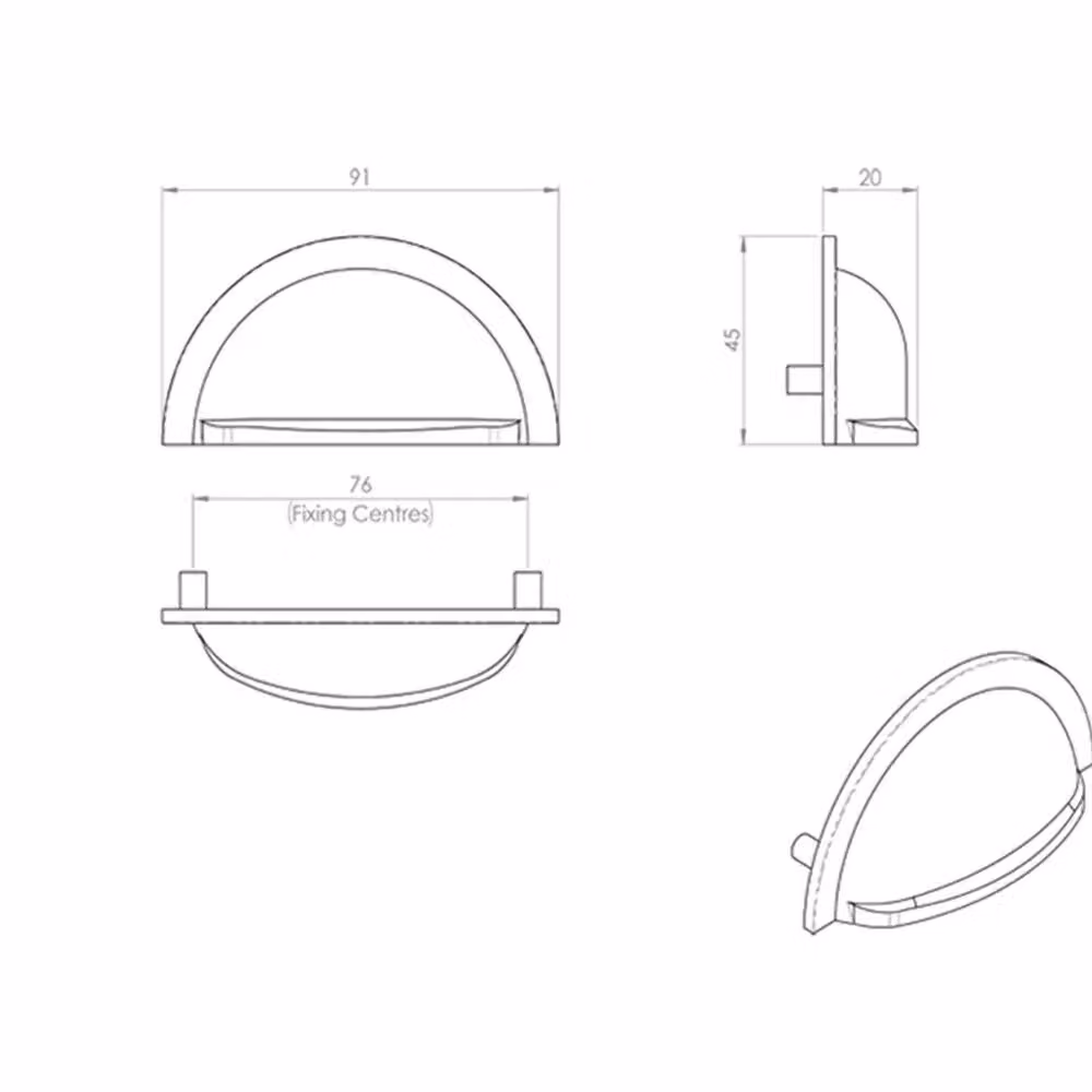 Loops Shell Cabinet Cup Pull Handle in Brushed Silver, Fixing Centres: 76 mm – 2