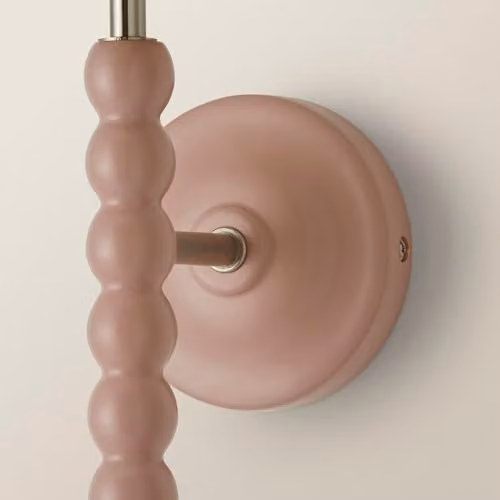 ValueLights Bobbin Pair of Rose Pink Wall Lights with Scalloped Fabric Shades – 2