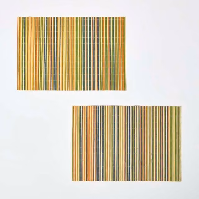 Homescapes Striped Bamboo Placemats, Set of 2, Multicolour and Brown