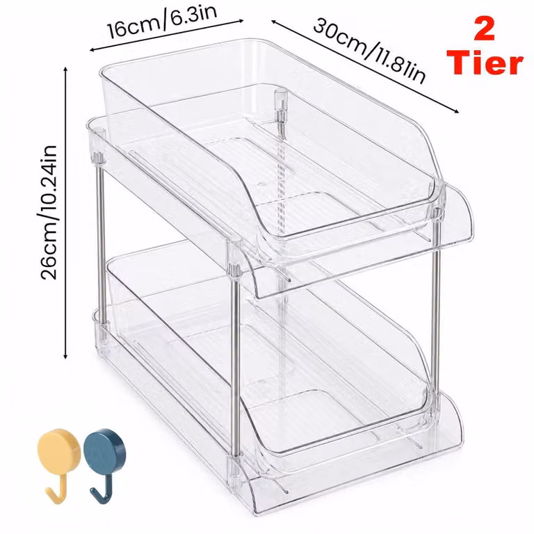 Ventryn 2-Tier CD DVD Storage Rack, Clear Plastic Drawer Organizer, Transparent