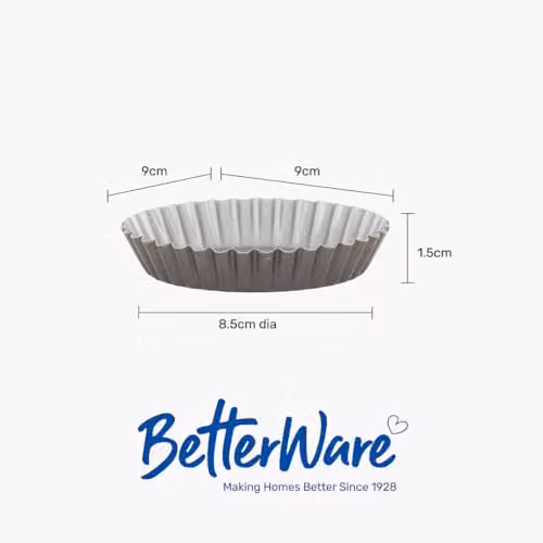 BetterWare Non-Stick Silver Carbon Steel Round Tart Tin Set of 4, Diameter: 8.5 cm – 5