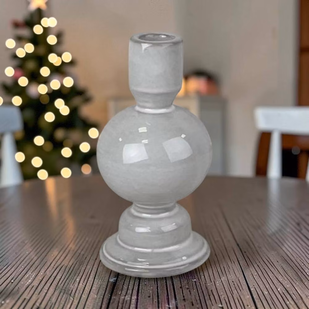 Four Candle Textured Glazed Ceramic Candle Holder in Grey, Height: 15 cm – 2