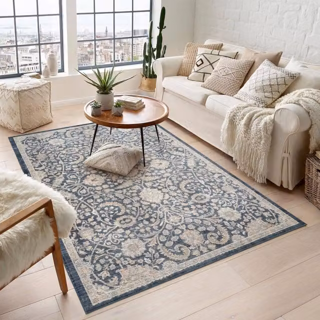 Desire Rugs Maia Washable Floral Traditional Non-Slip Area Rug in Blue, W: 300 cm, D: 200 cm