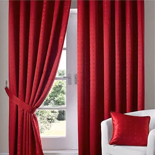 IT IDEAL TEXTILES Red Semi-Transparent Pencil Pleat Curtains, W: 115 cm, H: 135 cm