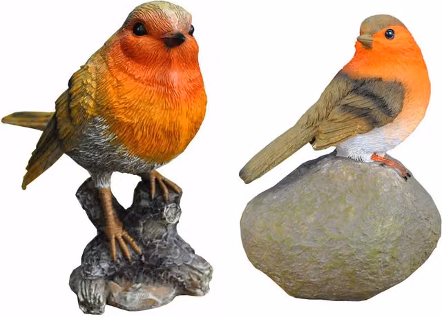Selections Robin on a Stone and Stump Resin Garden Ornaments, Set of 2, Orange