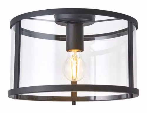 Netlighting Hopton Decorative Flush Ceiling Lamp in Matt Black and Clear Glass
