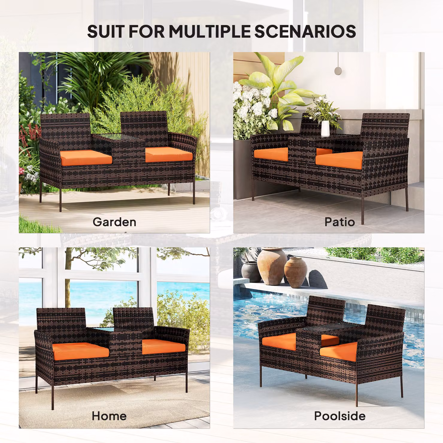 Outsunny Two-Seat Rattan Chair Set with Middle Table in Orange – 6