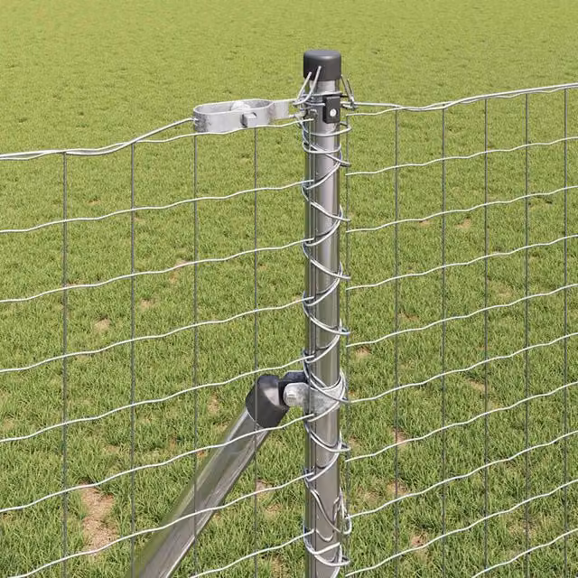 Berkfield Home 52 Pack Silver Galvanised Steel Round Green Fence Posts, H: 170 cm, Diameter: 3.2 cm