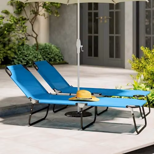 Outsunny Set of 2 Reclining Chaise Lounge Chairs in Blue – 6