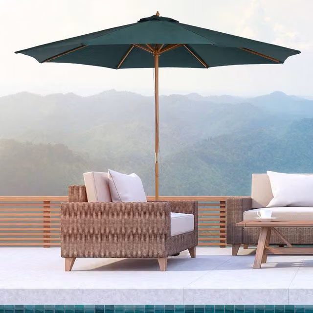 Outsunny 3m Fir Wood Garden Parasol in Dark Green
