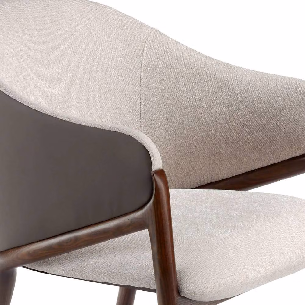 Angel Cerda Modern Dining Chair in Beige Fabric and Dark Mink Leatherette with Armrests – 4