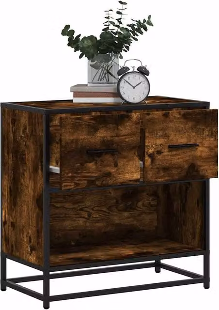 Berkfield Home Bedside Cabinet in Smoked Oak and Brown, W/D/H: 60 x 31 x 60 cm