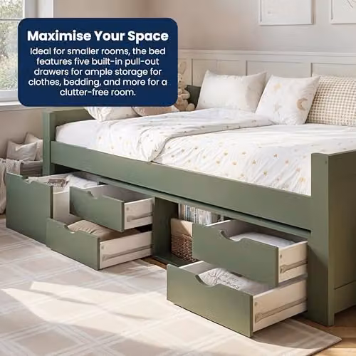Flair Furnishings Blair Kids Single Low Sleeper Bed with Storage Drawers, Green – 4