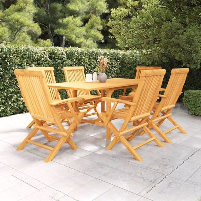 Berkfield Home 7 Piece Solid Teak Wood Garden Dining Set in Brown