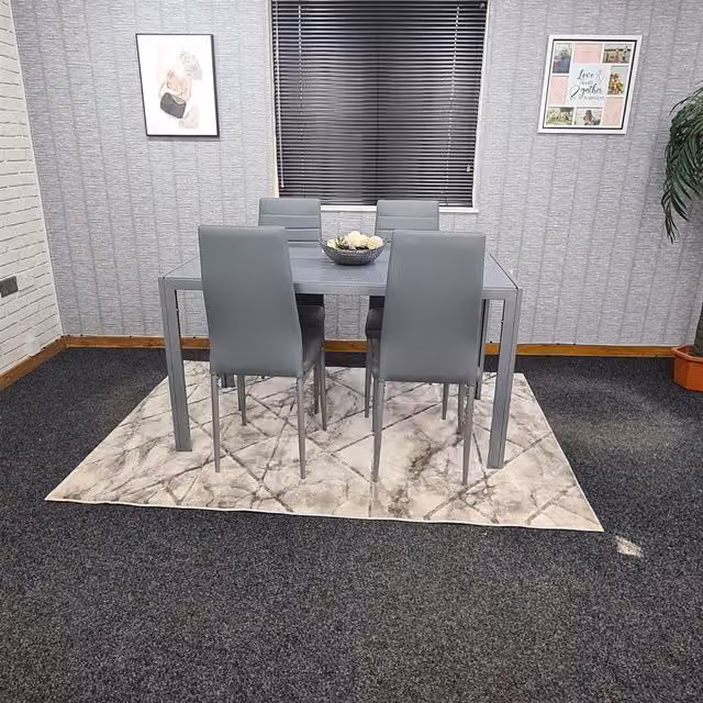 KOSY KOALA Modern Rectangular Grey Glass Dining Table and 4 Grey Metal Chairs Set in Brown – 1