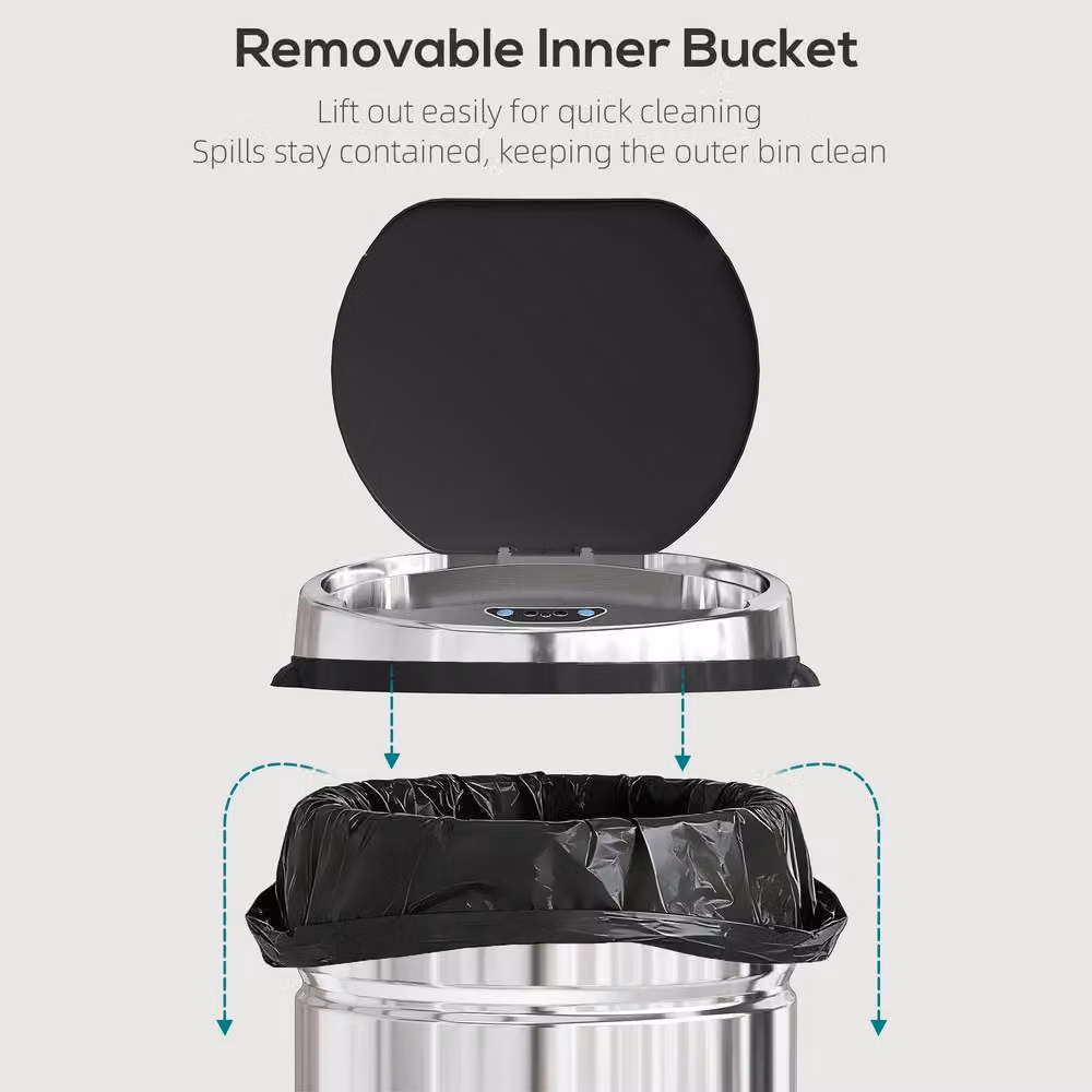 HOMCOM 50L Sensor Bin in Silver Stainless Steel with Soft Close and Fingerprint Proof Finish – 4