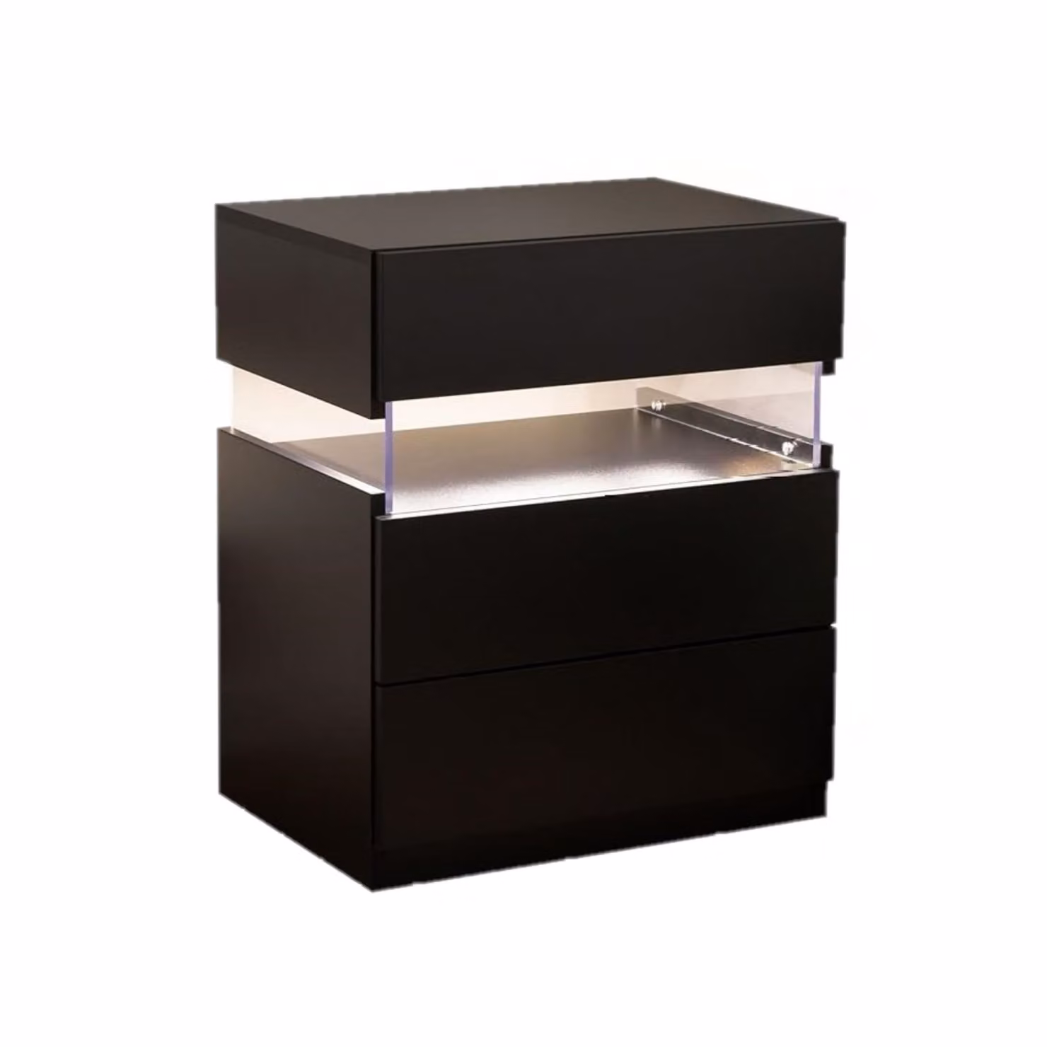 Aosom Black LED Bedside Table with 3 Storage Drawers and Multi-Colour RGB Light, W: 37.5 cm, D: 50 cm, H: 60 cm – 2