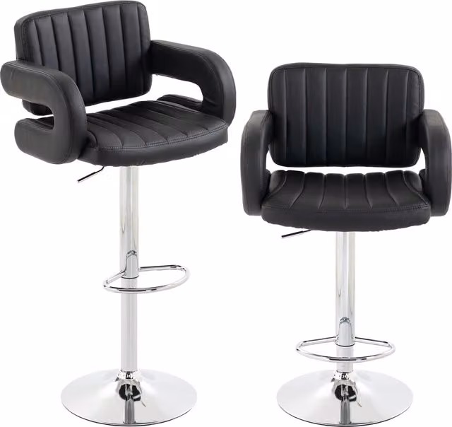 HOMCOM Set of 2 Adjustable Swivel Bar Stools with Armrests and Backrest in Black PU Leather – 1