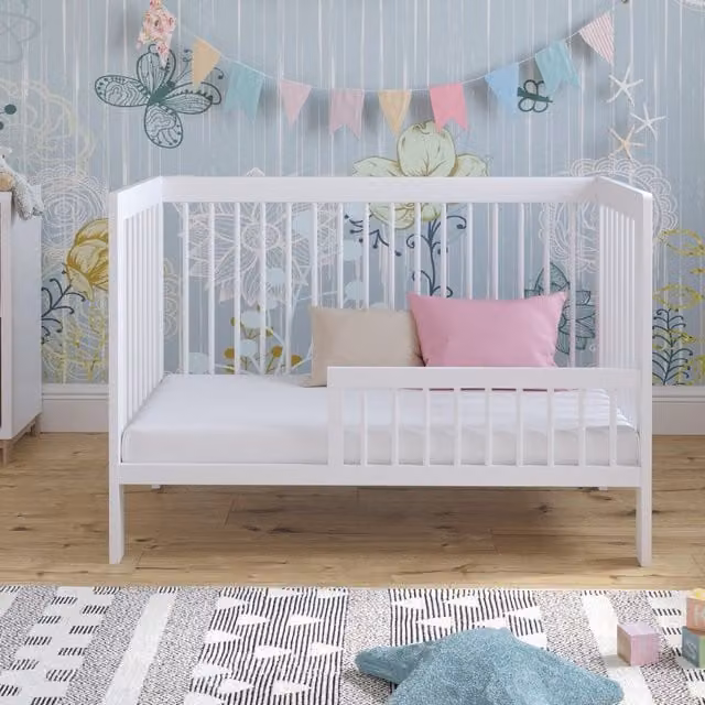 Love For Sleep Luca Cot Bed with Mattress, White, Solid Pine Wood with Drop Side, 60 x 120 cm