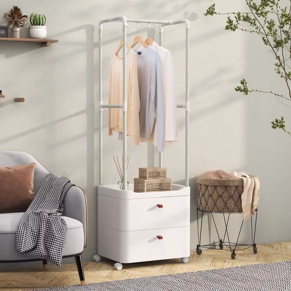 VOGREX Heavy-Duty Metal Freestanding Clothes Rack Organizer in Matt White – 2