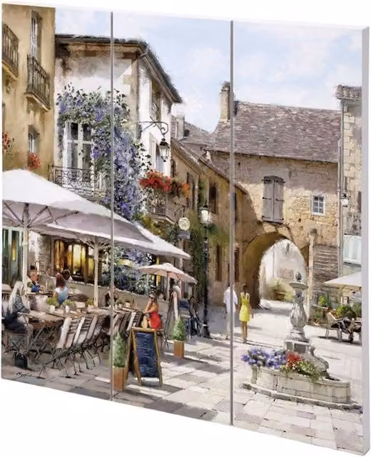 Richard Macneil Courtyard Cafe Multicolour Wood Plaque – 1