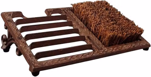 Four Candle Cast Iron Boot Scraper and Brush in Brown