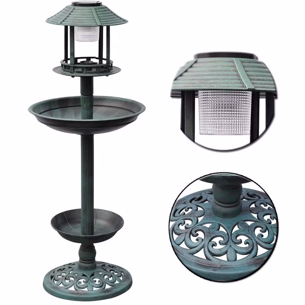 Berkfield Home Decorative Bird Bath and Feeder with Solar Light in Green – 4