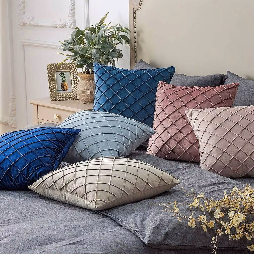 YnysTec Velvet Checked Cushion Cover in Dark Grey, W/D/H: 45 x 45 x 1 cm – 2