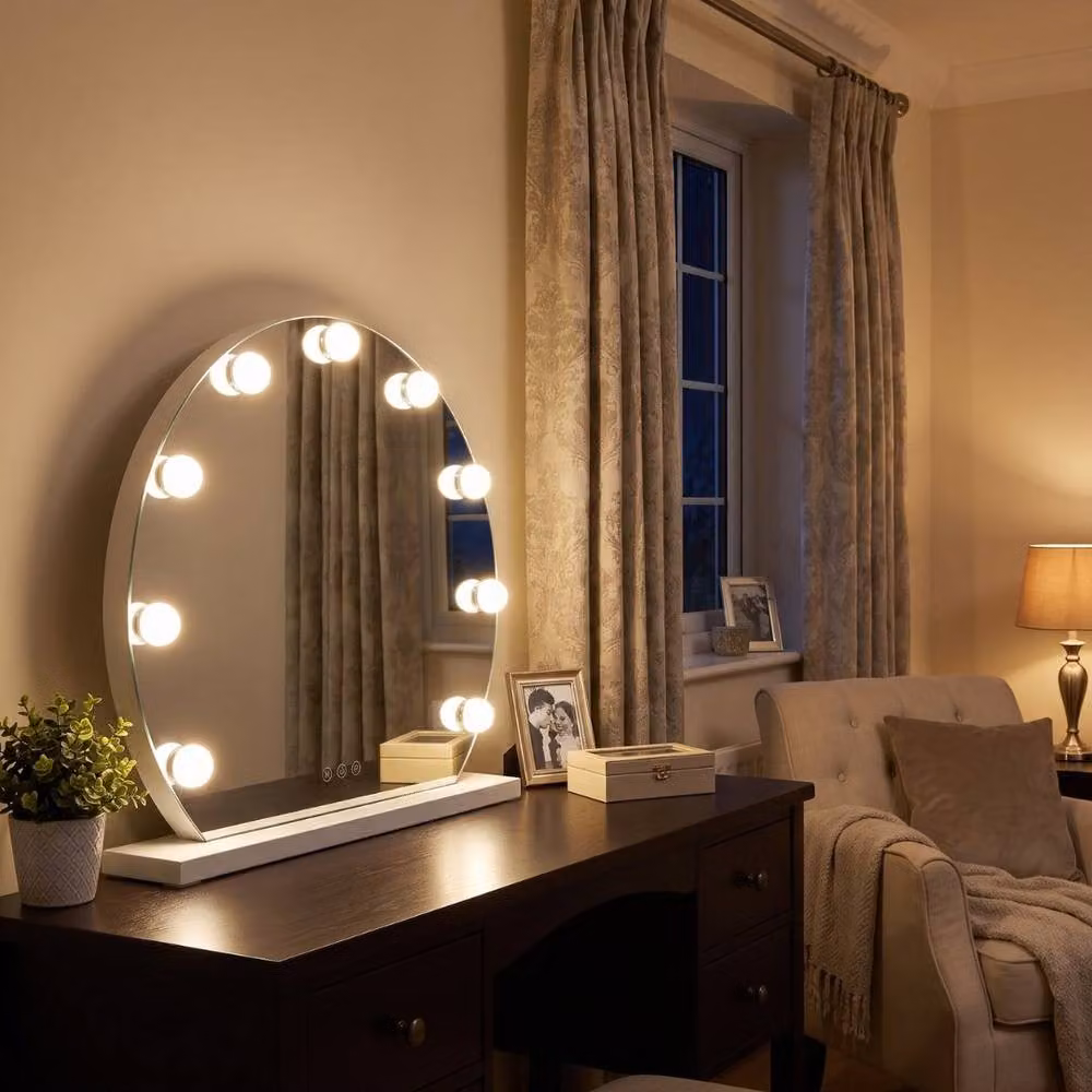 HOME LUXE INTERIOR Arched LED Tabletop Vanity Mirror with 3 Dimmable Light Modes in White – 4