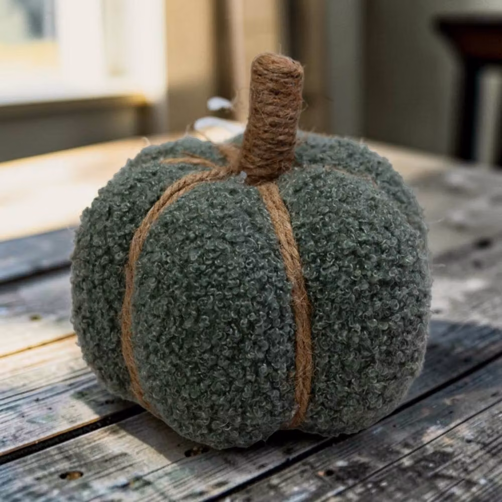 Four Candle Small Sage Green Fabric Pumpkin Tabletop Decoration – 2