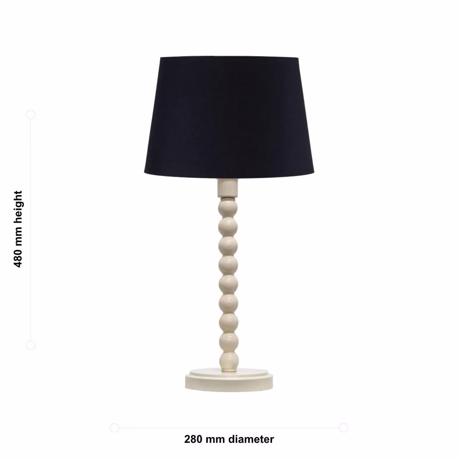 First Choice Lighting Bobbin Ceramic Table Lamp with Black Fabric Cylinder Shade in White and Beige, H: 42.0 cm, W: 28.0 cm, D: 28.0 cm – 4