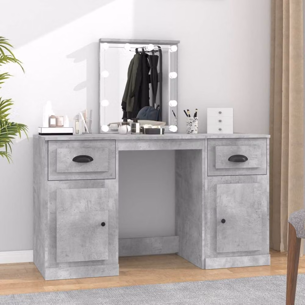 Berkfield Home Modern Hollywood LED Dressing Table in Concrete Grey, W/D/H: 130 x 50 x 132.5 cm – 2