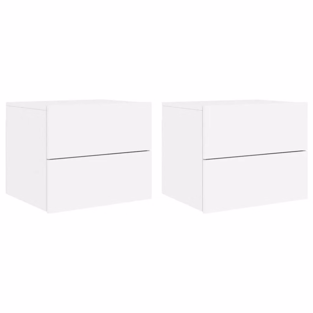 Berkfield Home Set of 2 Modern White Wall-mounted Bedside Cabinets with Integrated LED Lighting – 2