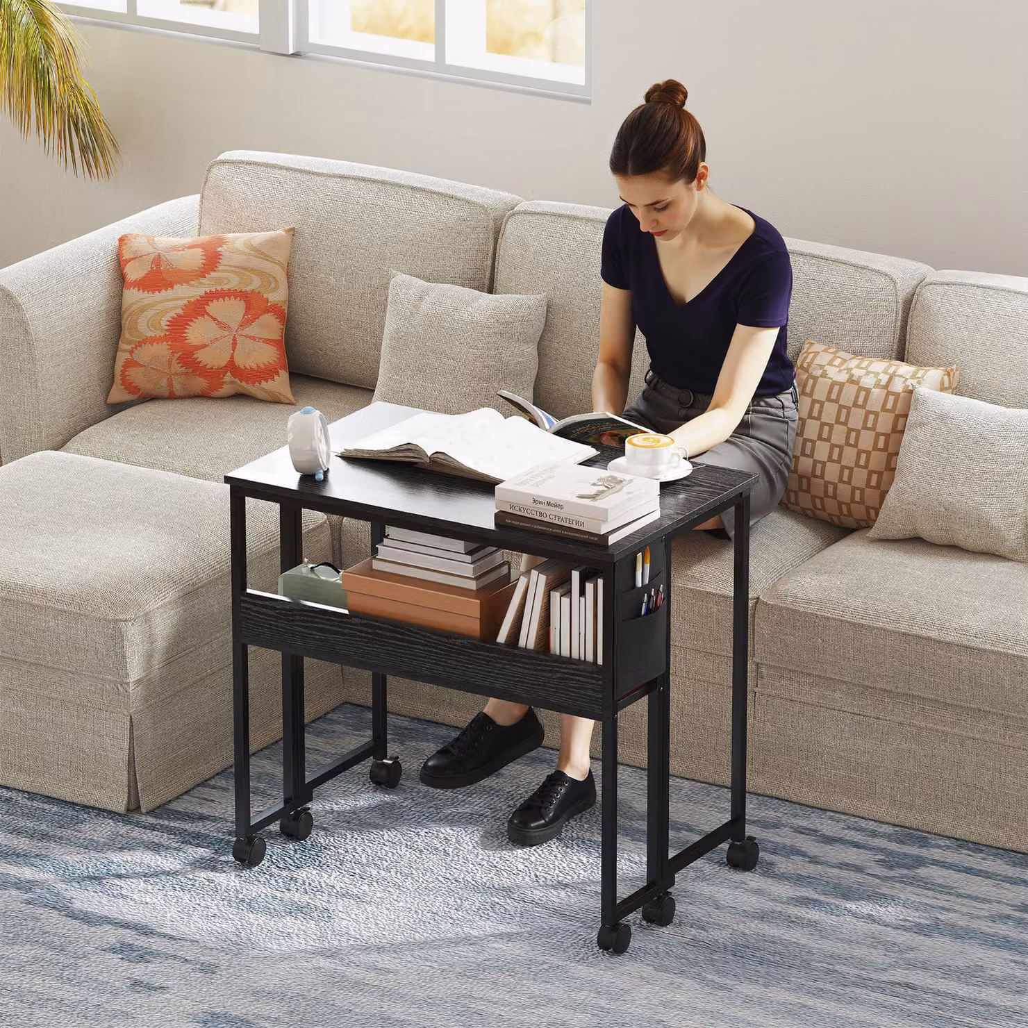 HOMCOM Black Drop Leaf Writing Desk for Home Office – 2