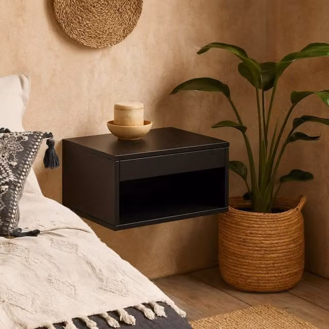 Wyld Haus Cholet Wall Mounted Bedside Table in Black – 1