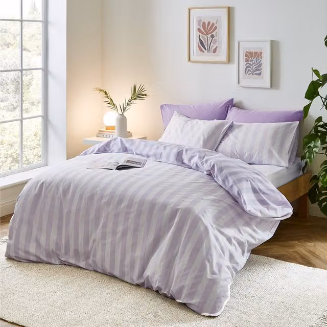 Sassy B Stripe Tease Duvet Cover Bedding Set in Lilac Purple and Pink