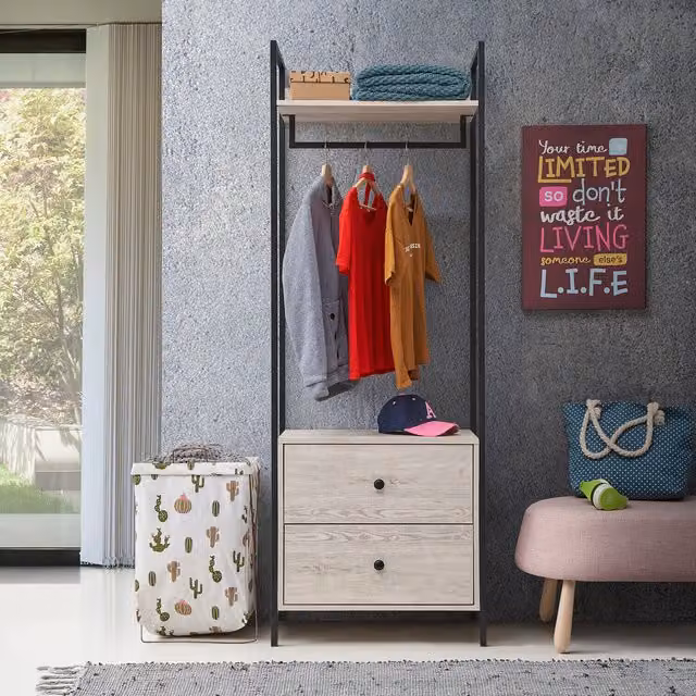 Timber Art Design Zahra Open Wardrobe with Two Drawers in Brown – 1