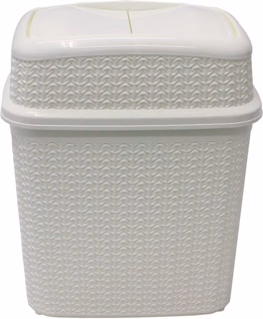 JVL Knit Design Loop Plastic Swing Top Bin, 10 Litre, White, Height: 32.5 cm
