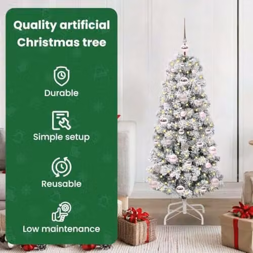 vidaXL Artificial Hinged Christmas Tree in Green and White, Height: 120 cm – 4