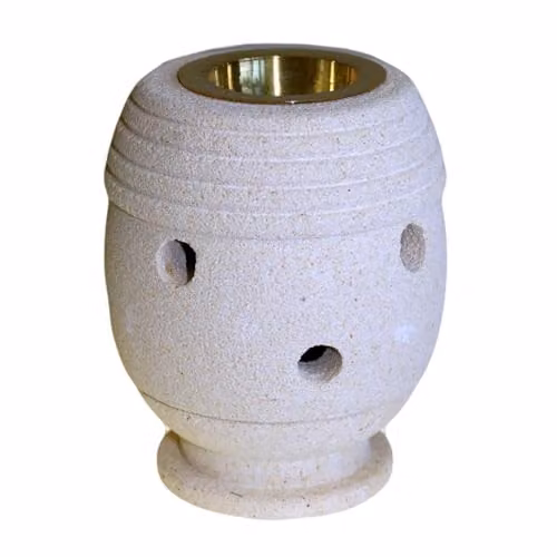 KDMD Classic White Stone and Glass Tabletop Tealight Oil Burner – 1