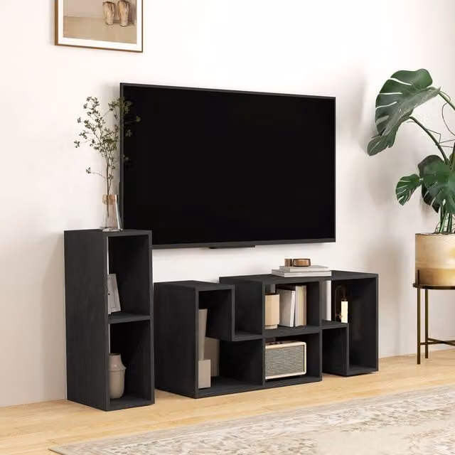 HOMCOM Modern Black Matt TV Unit for TVs up to 75 Inches – 1