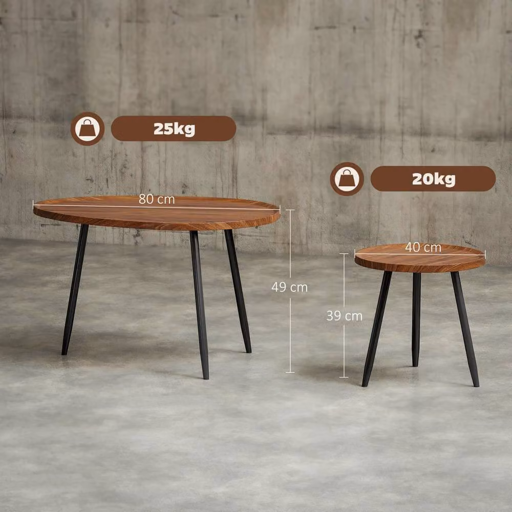 Wyld Haus Suta Set of 2 Round Nesting Coffee Tables in Brown Chestnut Wood Effect and Black Metal – 4