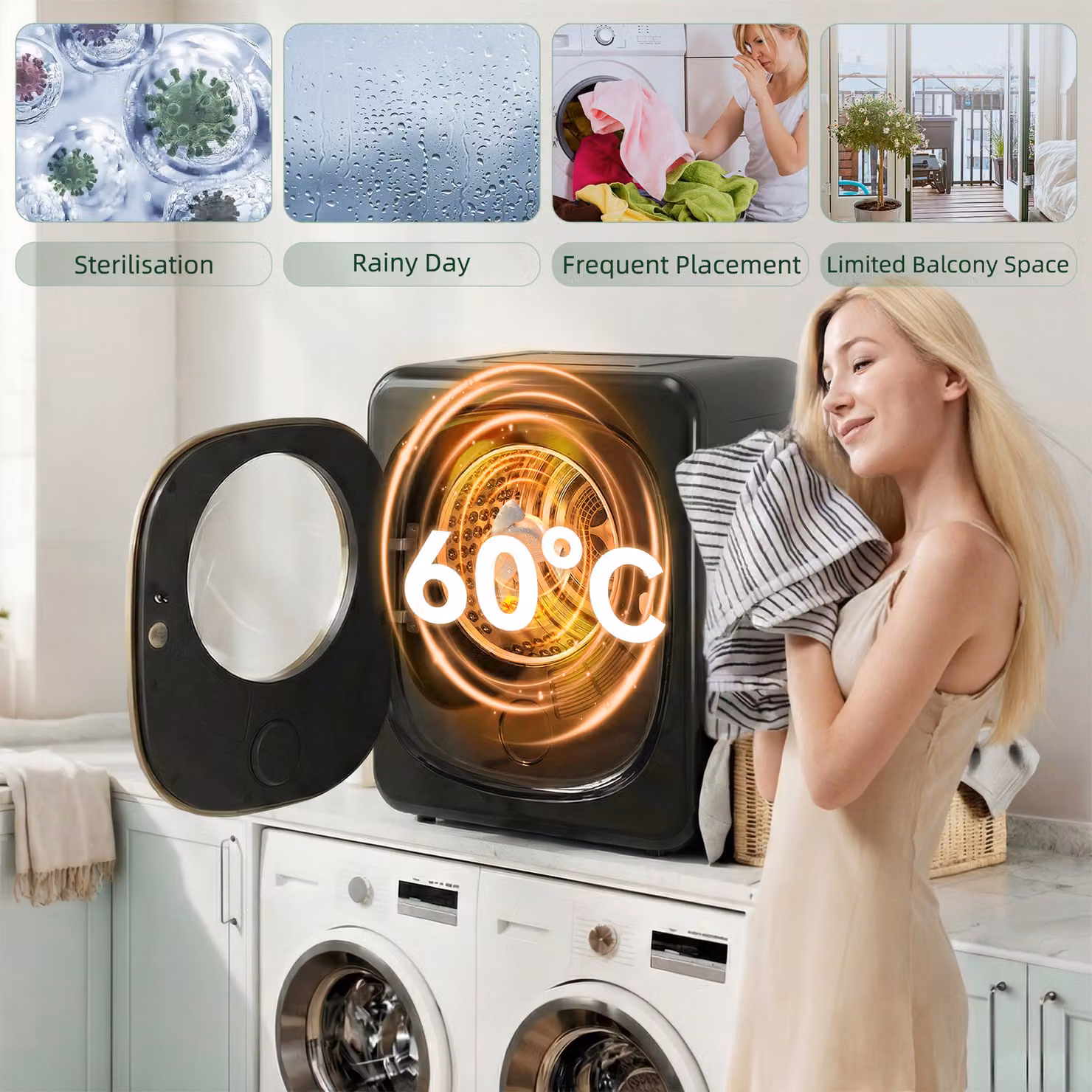 HOMCOM 4kg Vented Front Loading Tumble Dryer with 5 Drying Modes, 800W Compact Freestanding Design, Black – 7