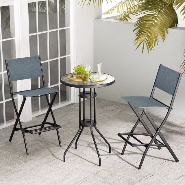 COSTWAY Set of 2 Modern Blue Metal Dining Bar Stools