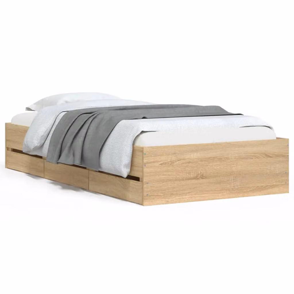 Berkfield Home Small Single Bed Frame with Drawers in Sonoma Oak Brown, W/D/H: 75 x 190 x 75 cm – 2
